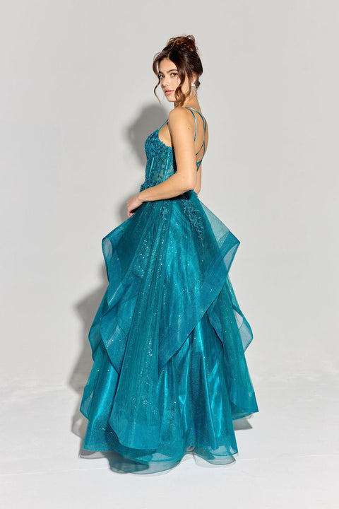 Eureka EK157 applique sleeveless a-line ruffled gown — 0002912