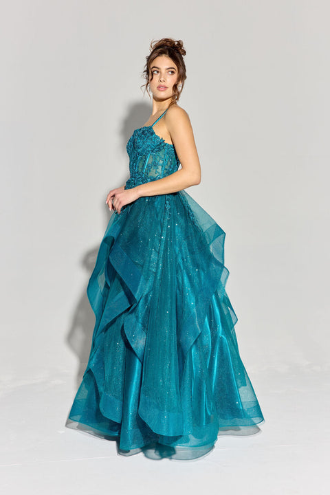 Eureka EK157 applique sleeveless a-line ruffled gown — 0002913