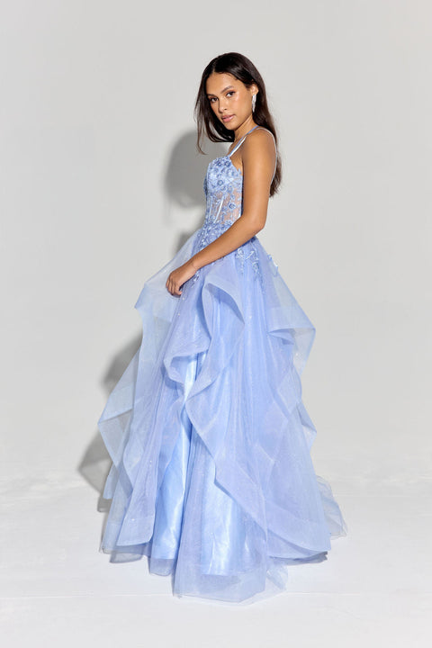 Eureka EK157 applique sleeveless a-line ruffled gown — 0002914