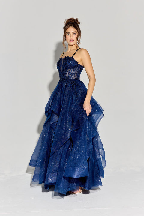 Eureka EK157 applique sleeveless a-line ruffled gown — 0002915