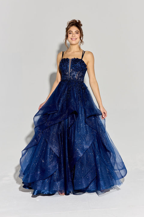 Eureka EK157 applique sleeveless a-line ruffled gown — 0002916