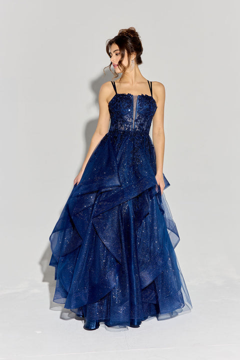 Eureka EK157 applique sleeveless a-line ruffled gown — 0002917