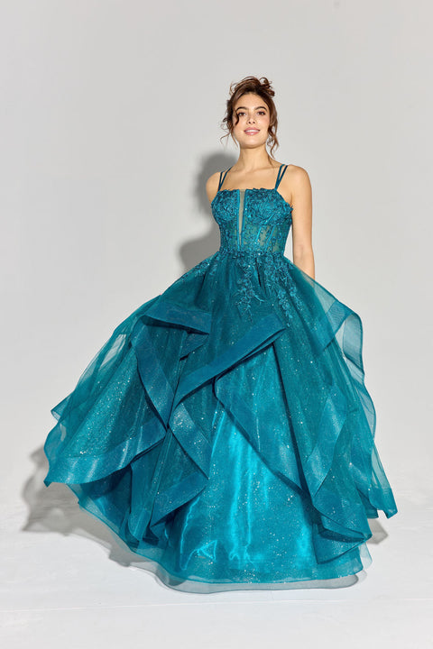Eureka EK157 applique sleeveless a-line ruffled gown — 0002918