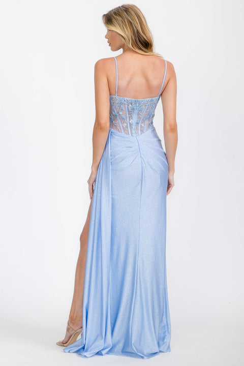 Eureka EK166 glitter jersey sleeveless slit gown — 0002938