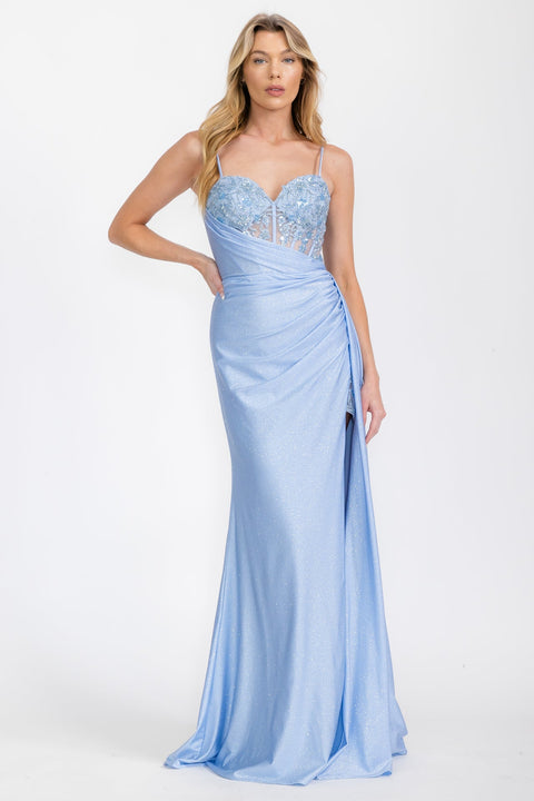 Eureka EK166 glitter jersey sleeveless slit gown — 0002942