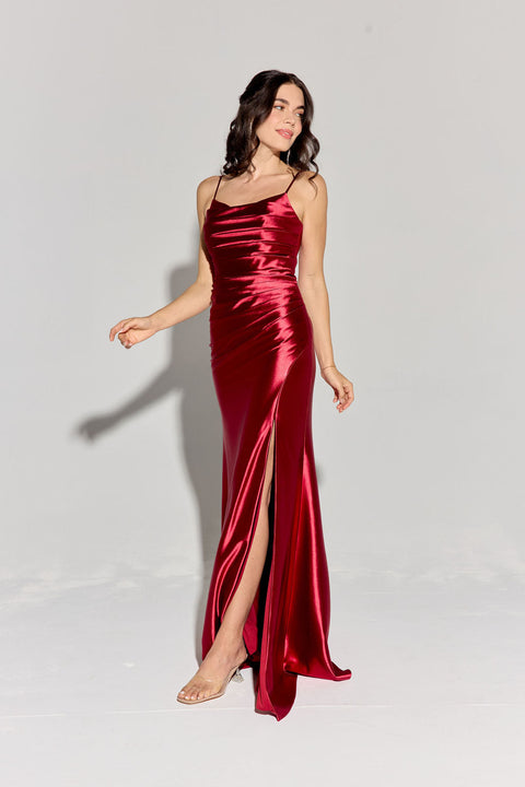 Eureka EK108 satin fitted sleeveless slit gown — 0003146
