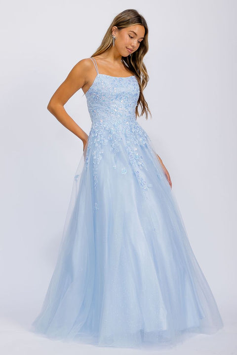 Eureka EK197 applique sleeveless a-line gown — 0003372