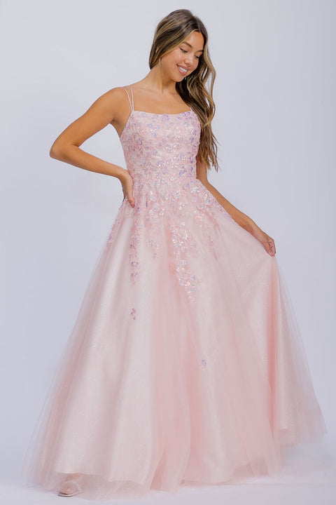 Eureka EK197 applique sleeveless a-line gown — 0003374