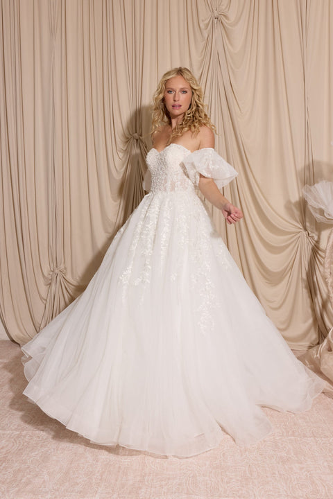 Eureka EK155 Puff-Sleeve A-Line Bridal Gown – view 3