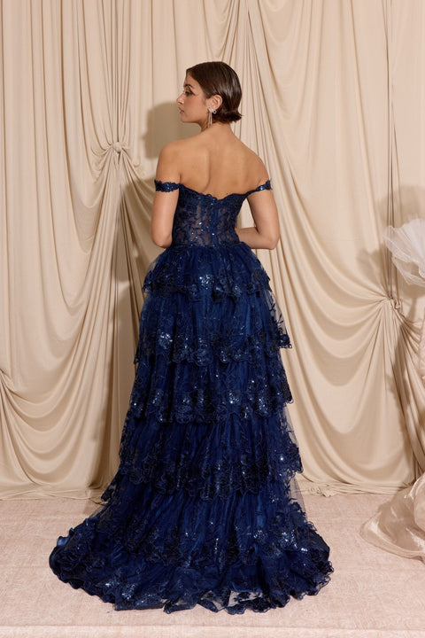 Eureka EK102 off shoulder a-line tiered gown — 0003479