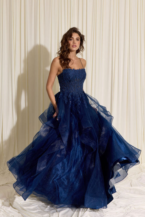 Eureka EK167 applique sleeveless ruffled gown — 0003555