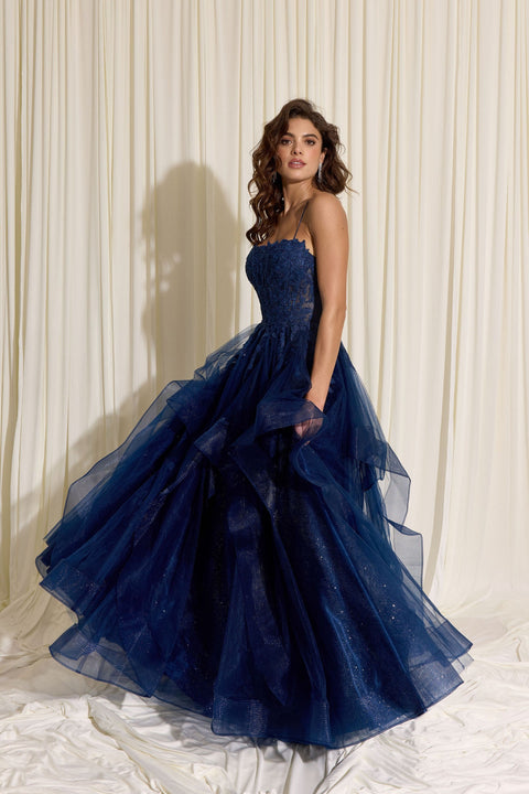 Eureka EK167 applique sleeveless ruffled gown — 0003556