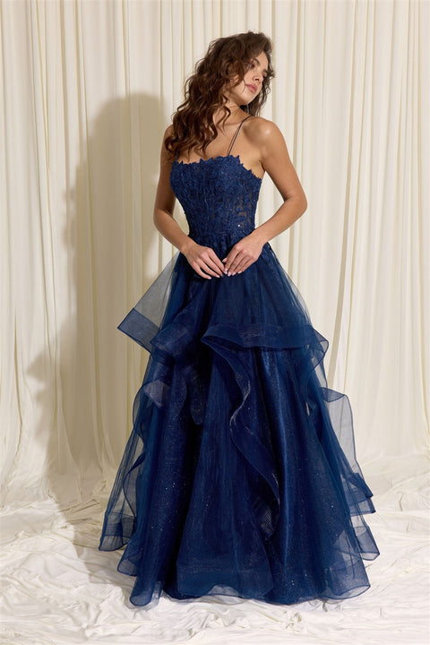 Eureka EK167 applique sleeveless ruffled gown — 0003557