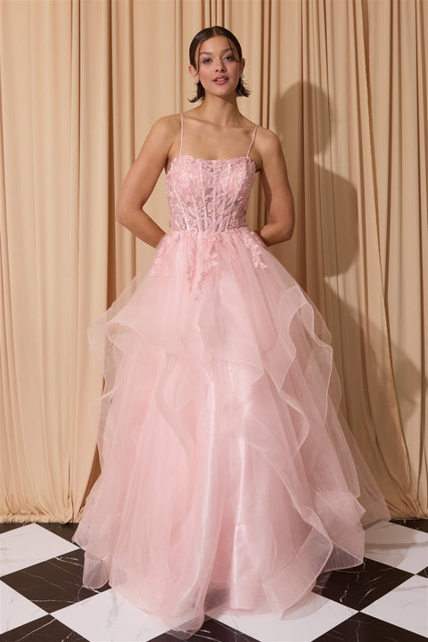 Eureka EK167 applique sleeveless ruffled gown — 0003561