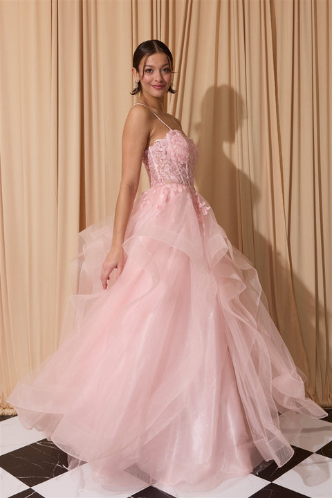 Eureka EK167 applique sleeveless ruffled gown — 0003562