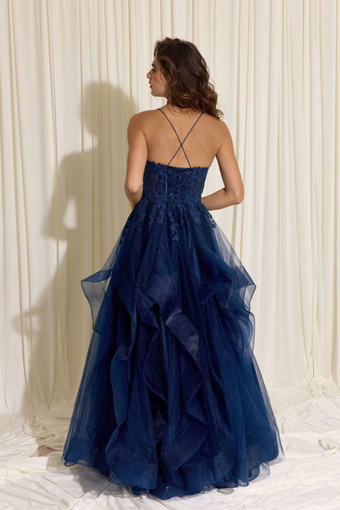 Eureka EK167 applique sleeveless ruffled gown — 0003563