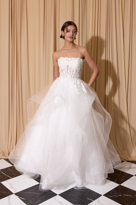 Eureka EK167 applique sleeveless ruffled gown — 0003650