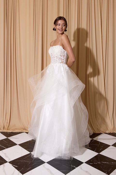 Eureka EK167 applique sleeveless ruffled gown — 0003651