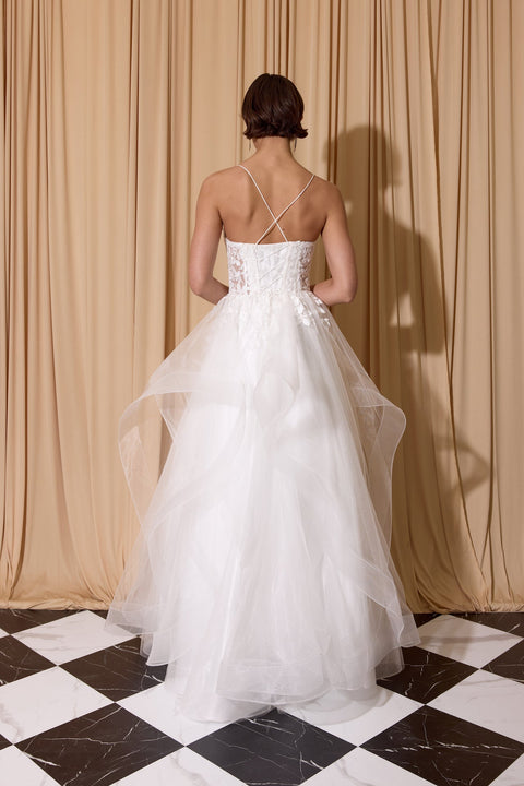 Eureka EK167 applique sleeveless ruffled gown — 0003653