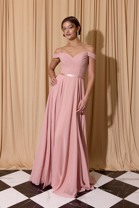 Eureka 7611 chiffon cold shoulder a-line gown — 0003663