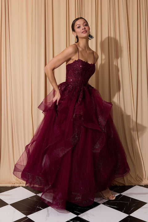 Eureka EK167 applique sleeveless ruffled gown — 0003738