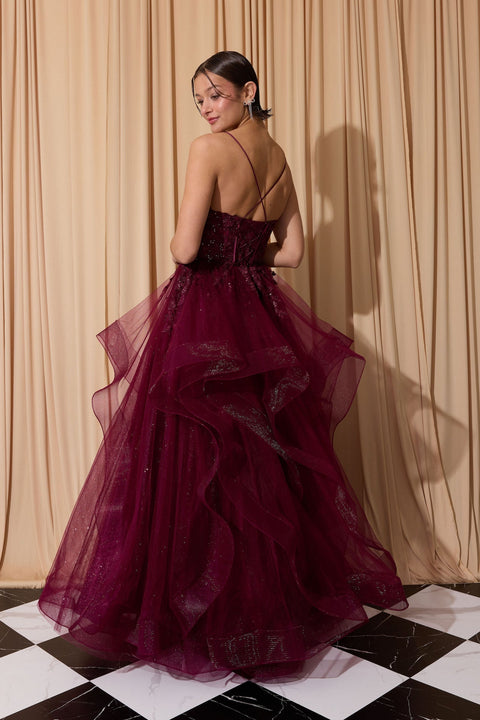 Eureka EK167 applique sleeveless ruffled gown — 0003739