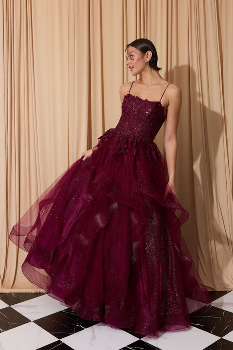 Eureka EK167 applique sleeveless ruffled gown — 0003740