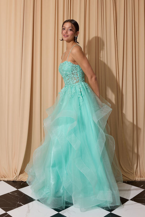 Eureka EK167 applique sleeveless ruffled gown — 0003741