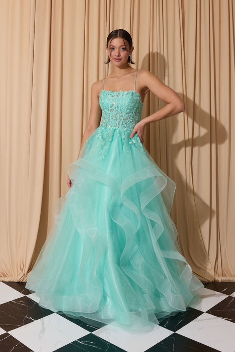 Eureka EK167 applique sleeveless ruffled gown — 0003742