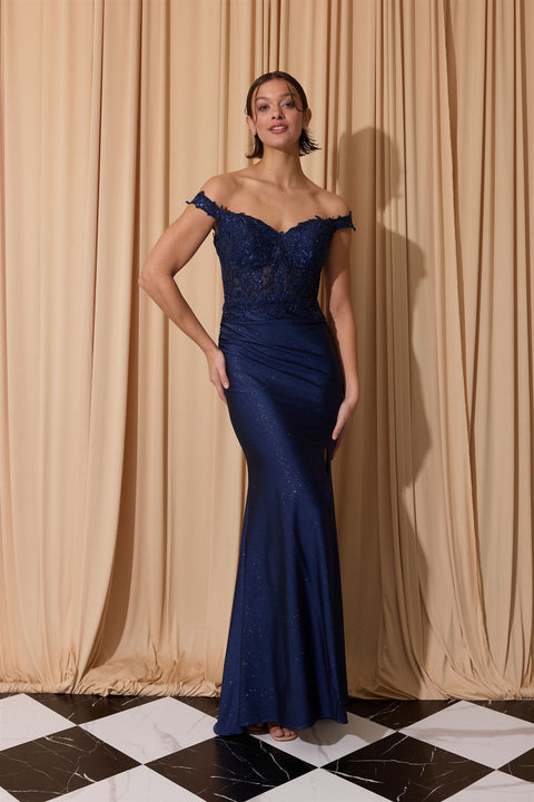 Eureka EK173 applique off shoulder slit gown — 0003778