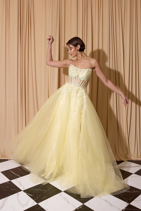 Eureka EK208 applique strapless a-line gown — 0003798
