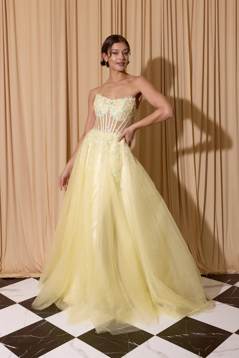 Eureka EK208 applique strapless a-line gown — 0003799