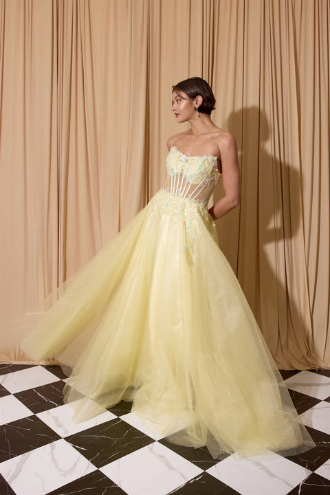 Eureka EK208 applique strapless a-line gown — 0003802