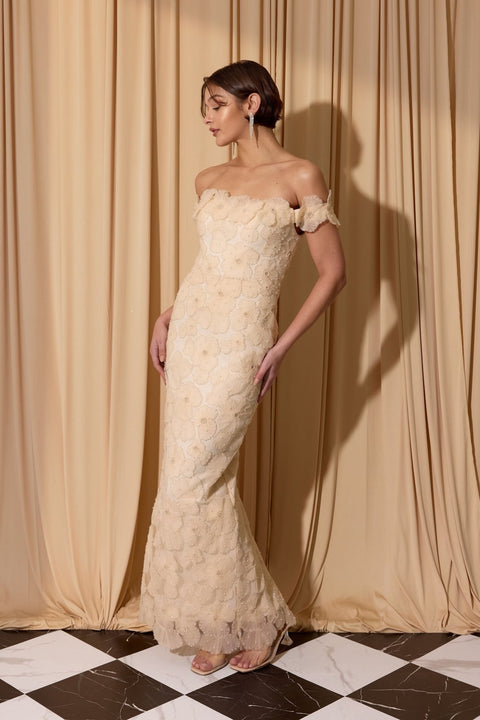 Eureka EK205 3d floral fitted off shoulder gown — 0003850
