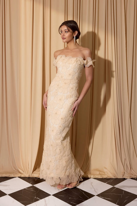 Eureka EK205 3d floral fitted off shoulder gown — 0003851