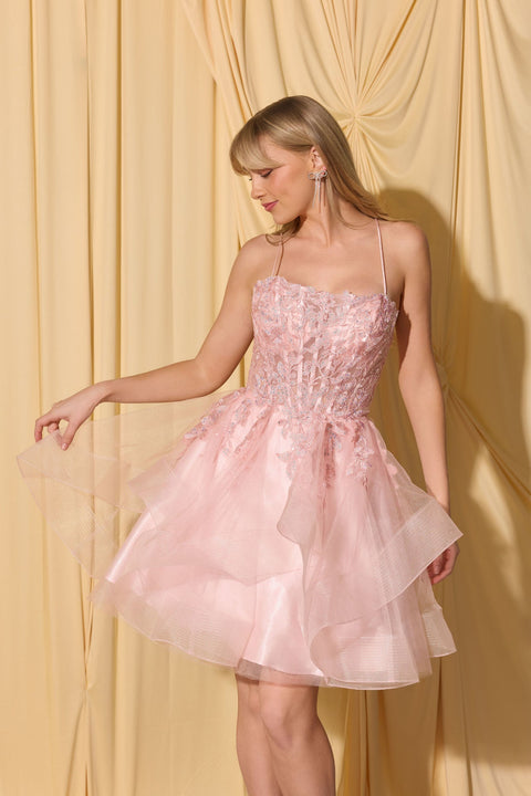 Eureka EK137 applique short sleeveless ruffled dress — 0004374