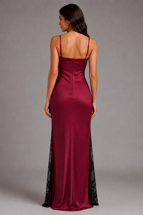 Eureka EK171 lace satin fitted sleeveless gown — 0004726