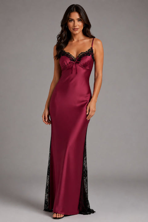 Eureka EK171 lace satin fitted sleeveless gown — 0004727