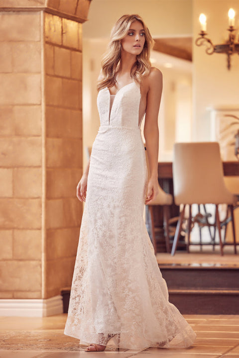 Juliet JT272W Long Mermaid Sweetheart Lace Wedding Dress – Off White