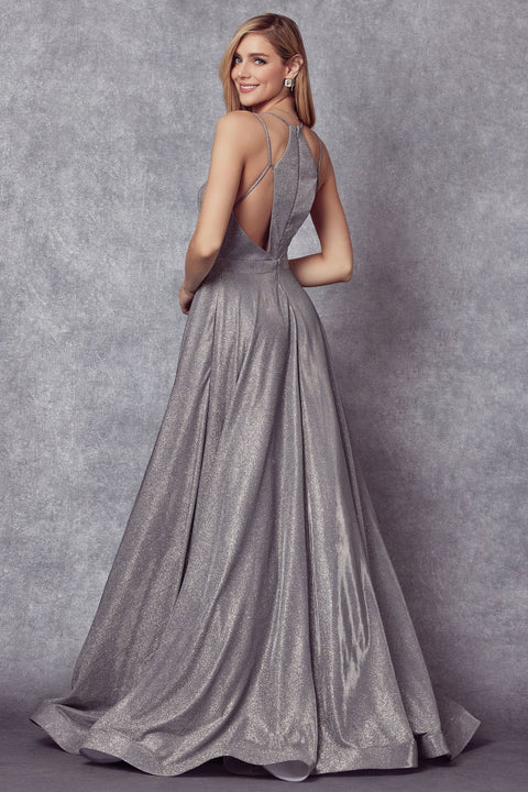 Juliet 203 Long A-Line Prom Dress – Silver
