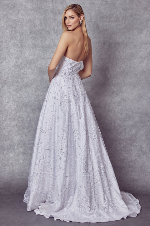 Juliet JT692W Long Ballgown Strapless Lace Wedding Dress – White