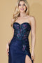 Amelia Couture TM1019 Strapless Corset Appliqué Gown with Slit