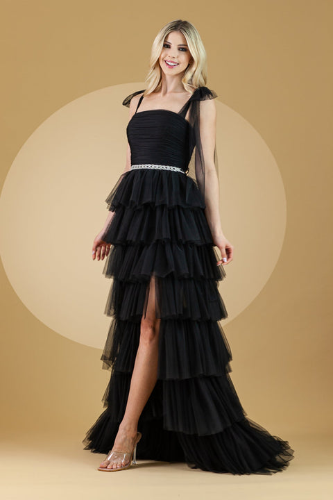 Amelia Couture 6125 Sleeveless Tiered Ruffled Gown with Slit