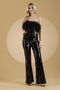 Amelia Couture 3019 Strapless Sequin Jumpsuit with Feathers