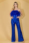 Amelia Couture 3019 Strapless Sequin Jumpsuit with Feathers