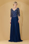 Amelia Couture 7046 Beaded Chiffon Gown with 3/4 Sleeves and V-Neck