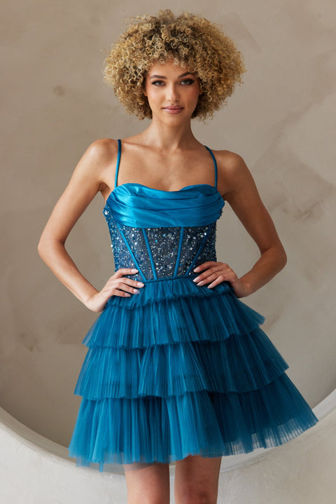 Amelia Couture BZ9023S Beaded Sleeveless Short Tiered Dress