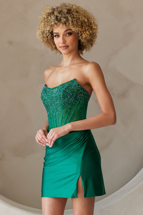 Amelia Couture 3021S Beaded Short Strapless Dress