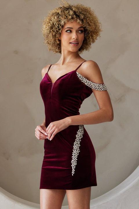 Amelia Couture 6200S Short Cold-Shoulder Velvet Dress