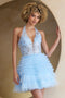 Amelia Couture BZ9040S Appliqué Tiered Short Halter Dress